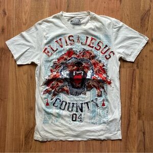Vintage Elvis Jesus Country 04 Rare Iron Lion Zion Mens Medium Ivory Tshirt